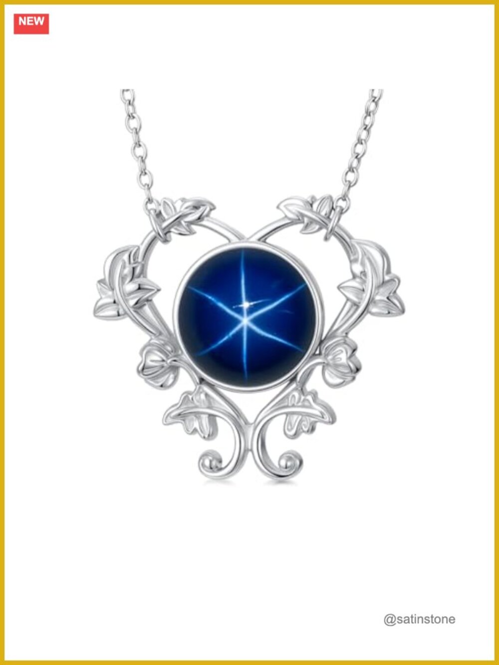 Linde Star Sapphire Pendant Necklace 925 Sterling Silver Adjustable 18+2"